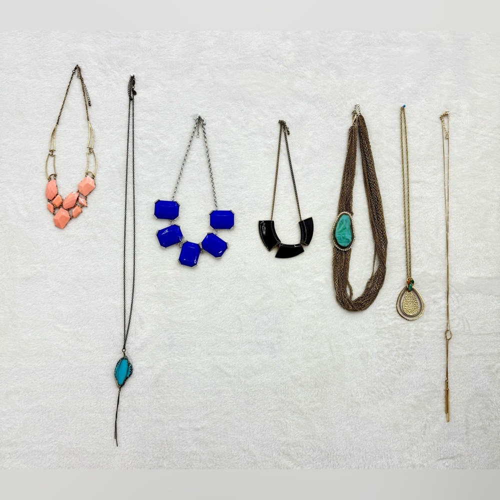 Lot of 7 necklaces Boho chunky Turquoise Gold Silver Long Short Fashion Jewelry